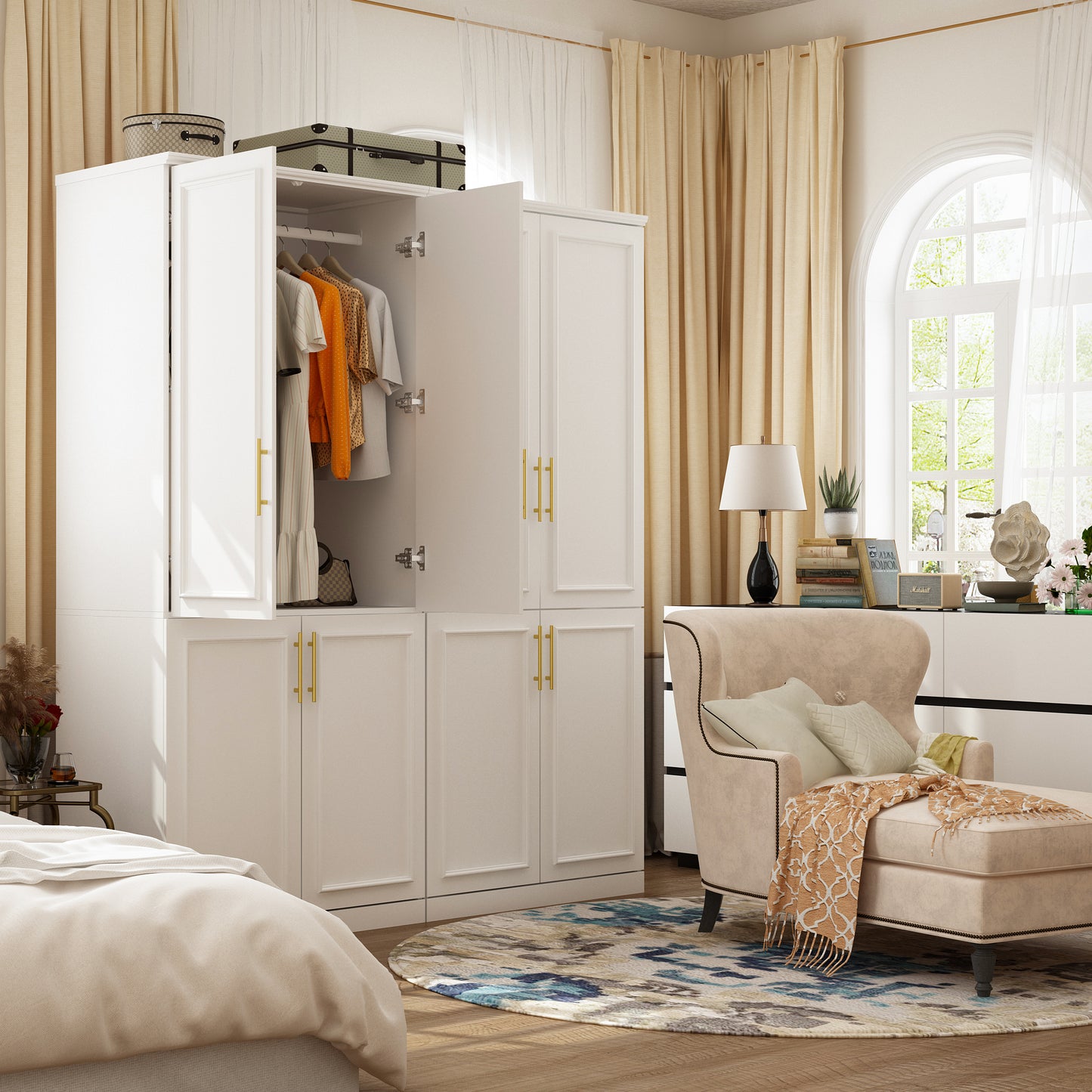 OXYLIFE 74.5 inch Freestanding Clothing Armoire Wardrobe Closet with Hanging Rod and Shelves for Bedroom, White