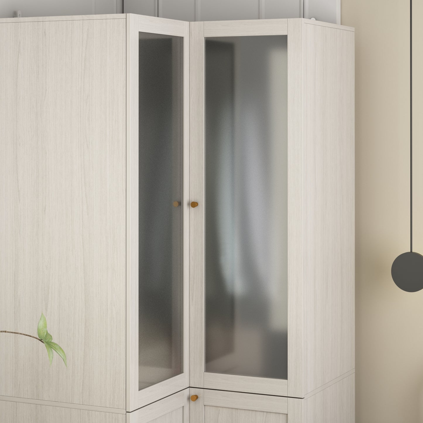 Oxylife 70.9 inch Corner L Shaped Clothing Armoire Wardrobe Closet with 2 Frosted Glass Doors, Hanging Rod and Drawers for Bedroom