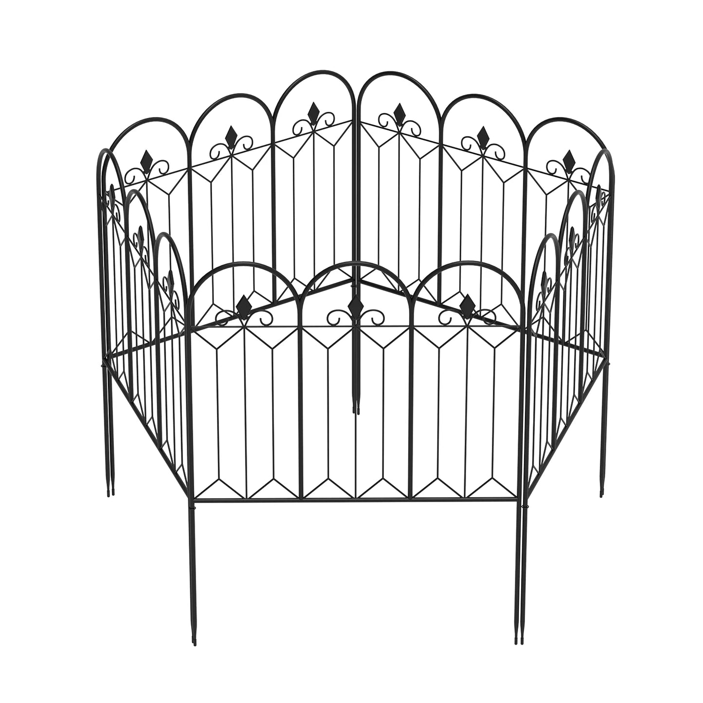 OXYLIFE 24" x 31.5" Decorative Garden Fence, Patio Flower Bed Animal Dogs Barrier Border Edge Section Panels, 5 Panels, Black