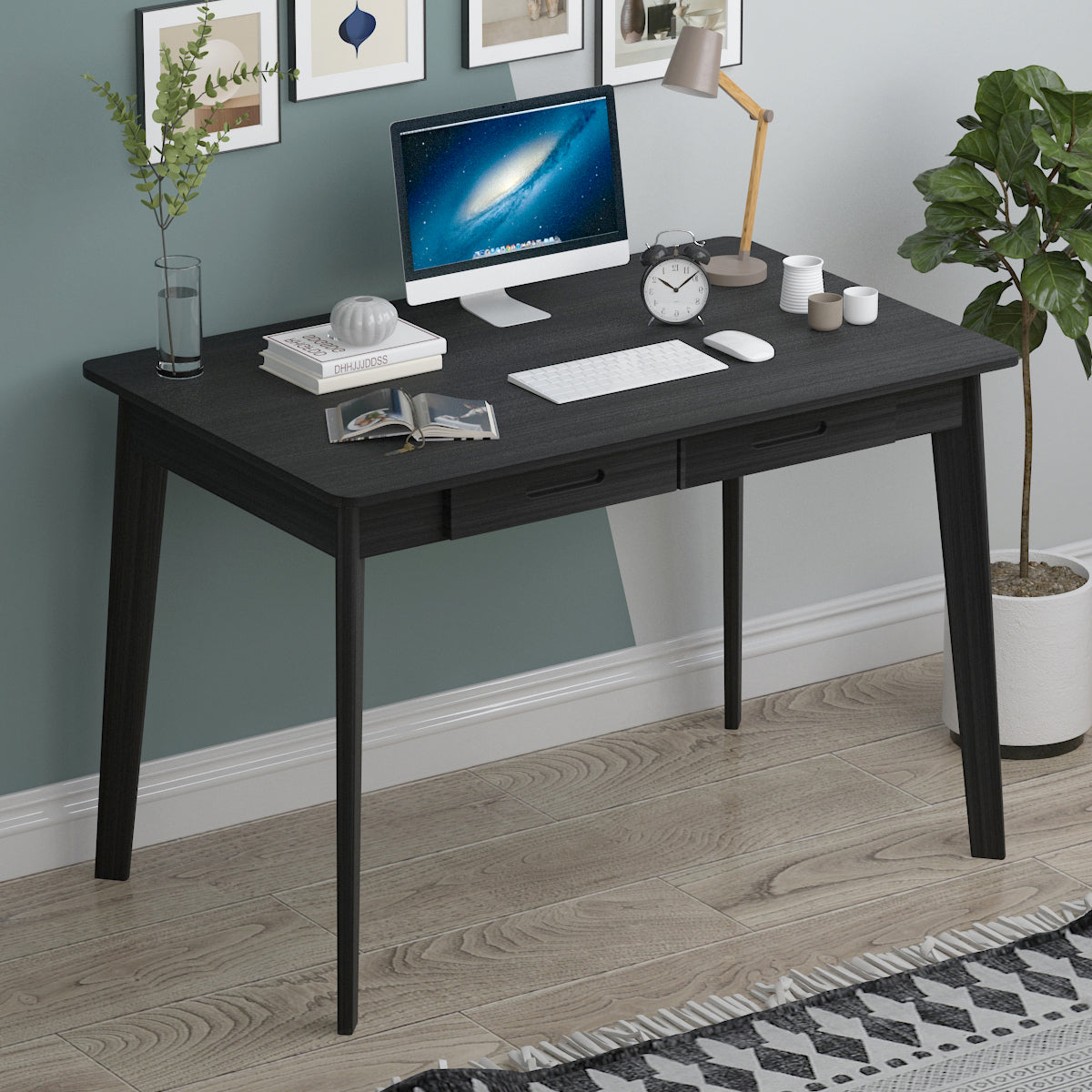 Home Office Desk Computer Desk, Writing Table with Drawers Study Workstation, Dark Brown, 39.4"*21.7"