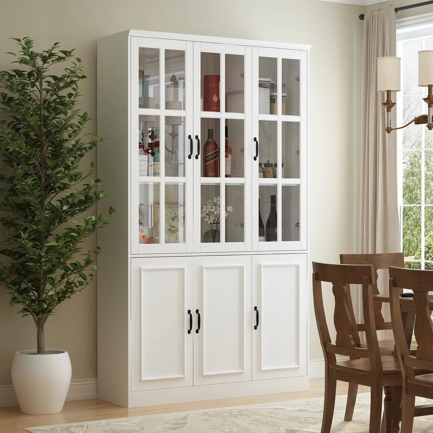 OXYLIFE 78.7" H Bookcase Display Storage Cabinet with Glass Door and 10 Shelves for Home Office (47.2" Wide, MDF)