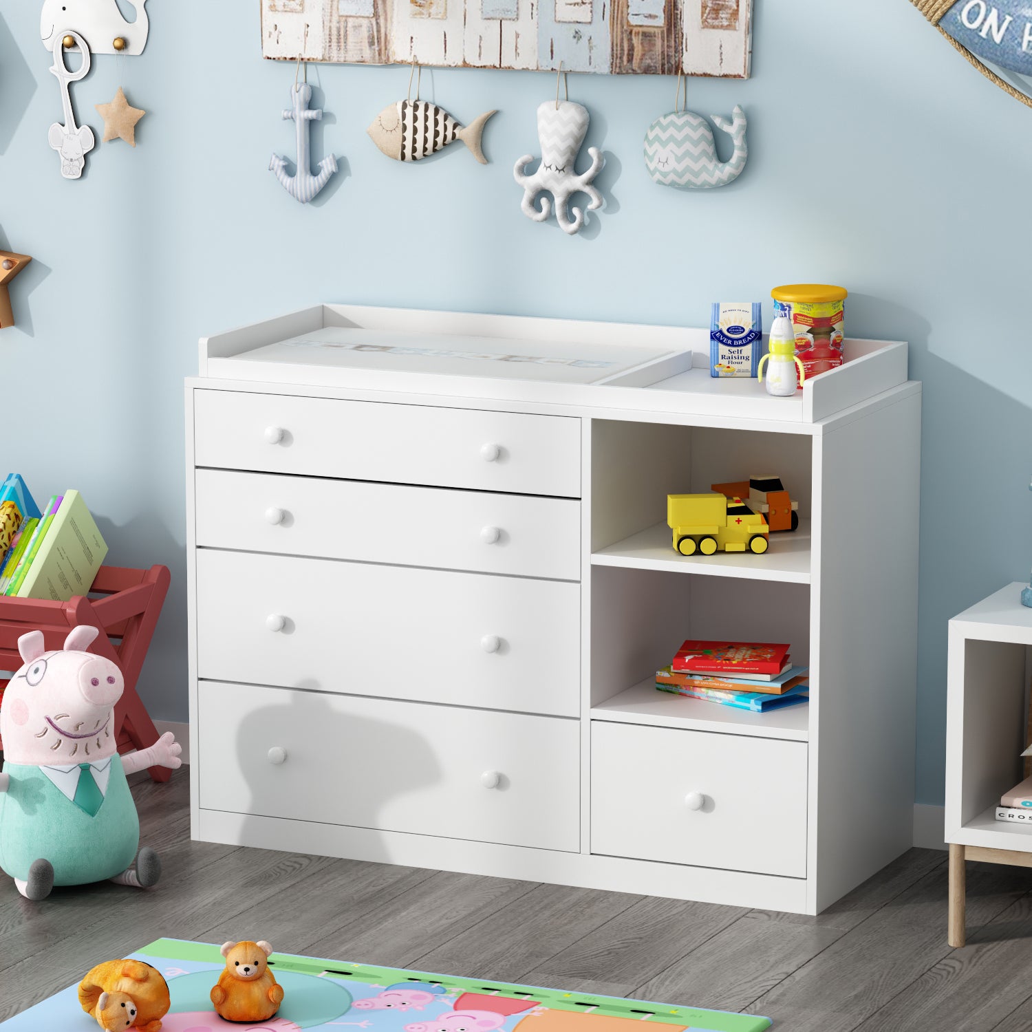 Oxylife Baby Changing Table Dresser Nursery Chest with Storage, 5 Draw OXYLIFE Oxylife Baby Changing Table Dresser Nursery Chest with Storage, 5 Draw OXYLIFE