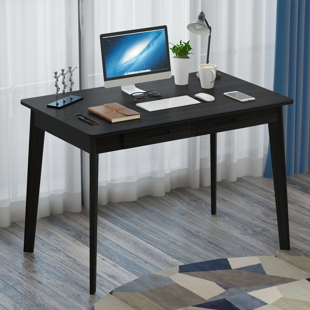Home Office Desk Computer Desk, Writing Table with Drawers Study Workstation, Dark Brown, 39.4"*21.7"