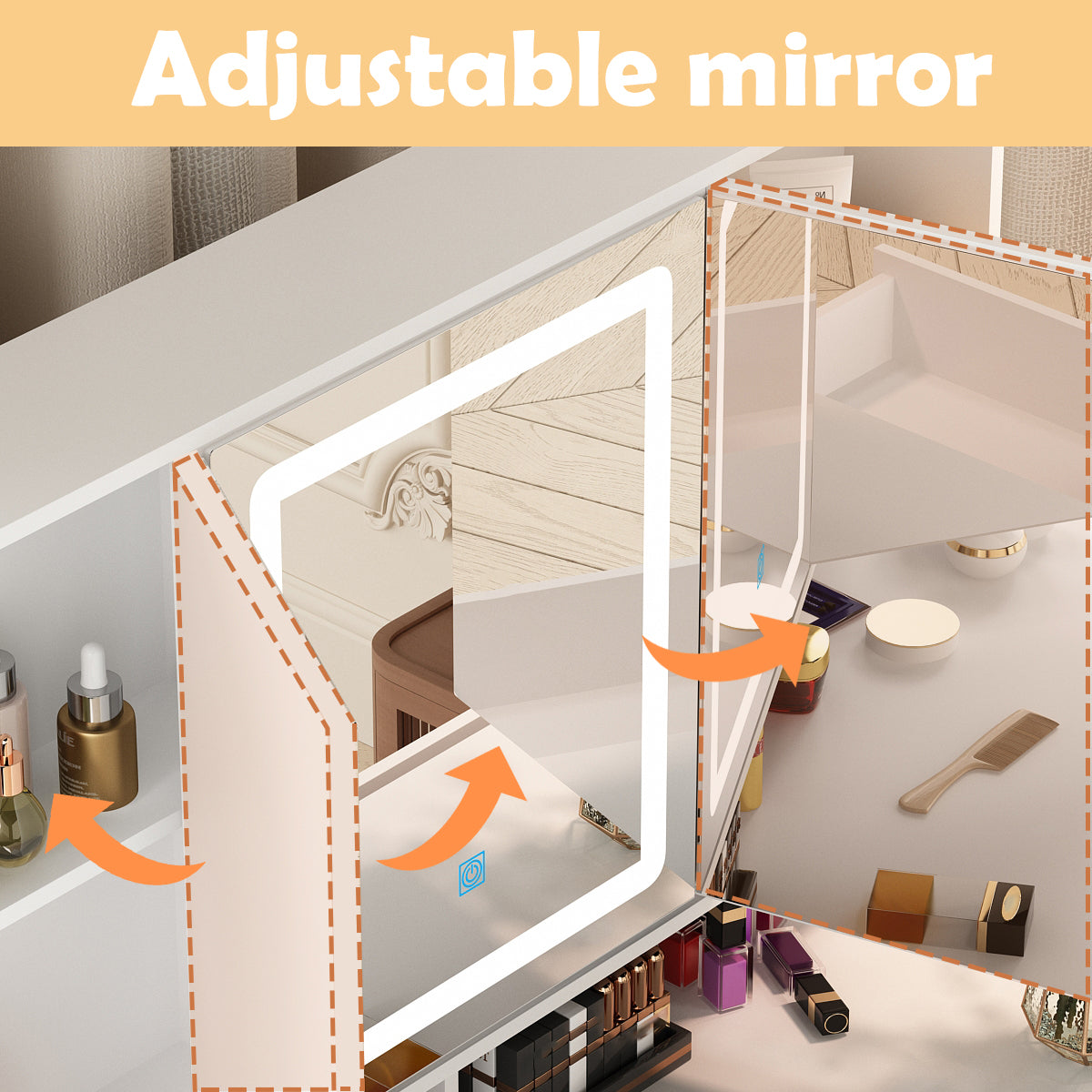 OxyLife Vanity Desk with Mirror and Lights, 9 Piece, LED Light and Storage Table Set, White/Grey