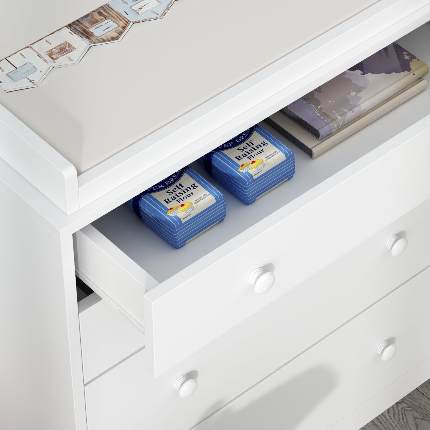 Oxylife Baby Changing Table Dresser Nursery Chest with Storage, 5 Drawers and 2 Shelves, White