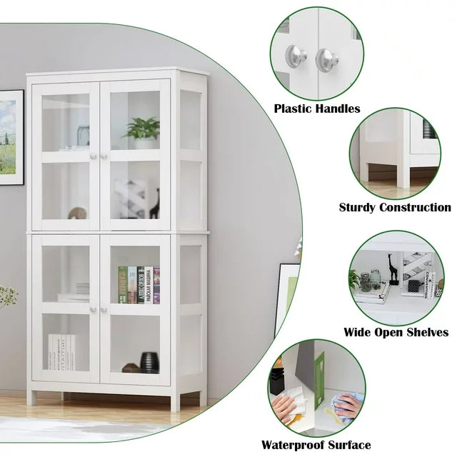 OXYLIFE Display Cabinet with Glass Door, 70.8" H Tall Storage Cabinet for Home Office, White