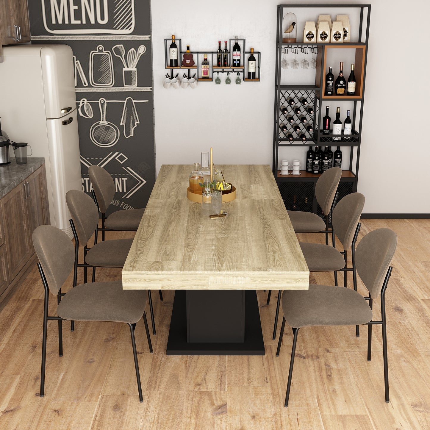 Oxylife Extendable Dining Table for 6-8 Person for Living Room, 63"-78.7" Wide, Oak+Black