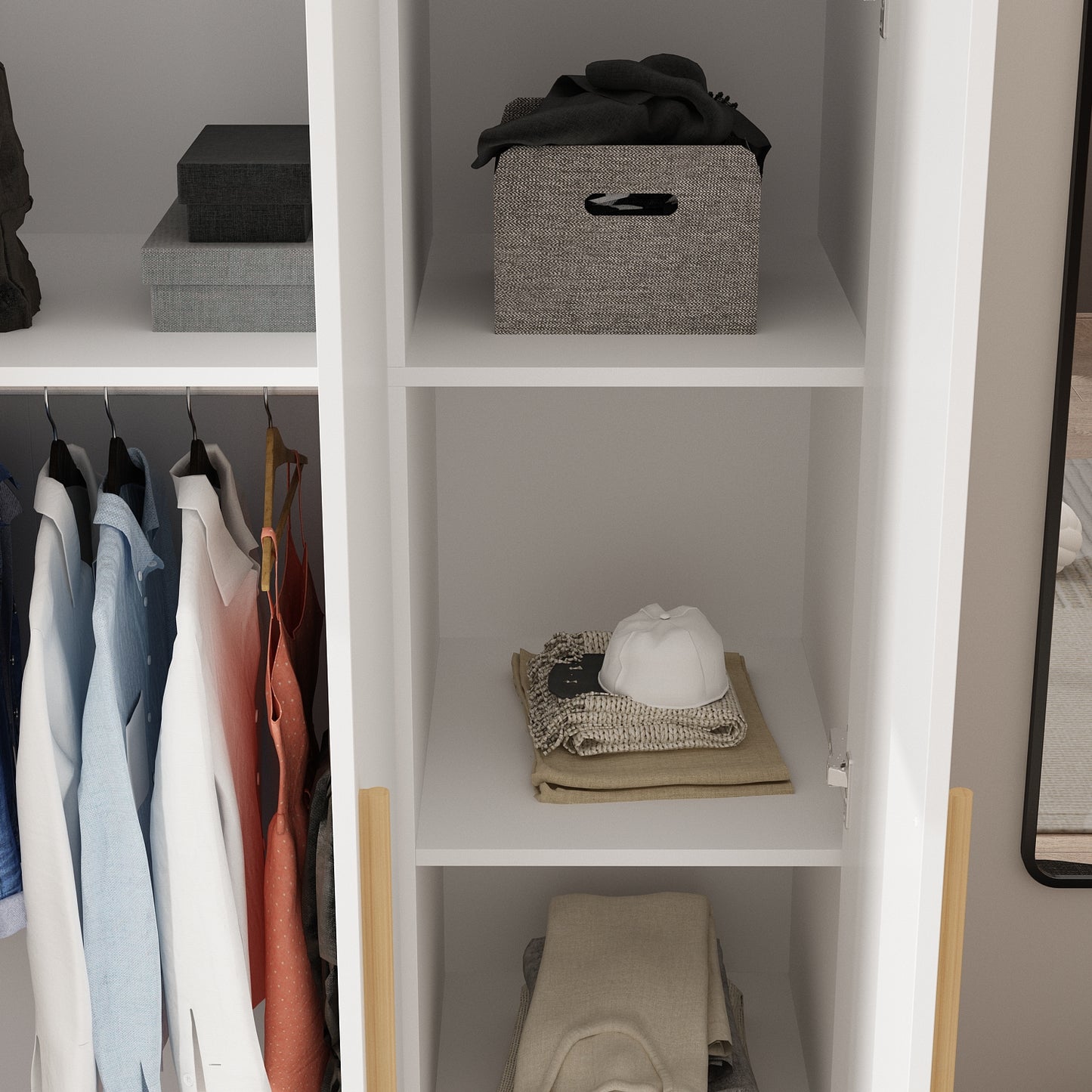 OxyLife 3 Door Wardrobe Armoire with Clothing Rod and Storage Shelves, White, 70"H