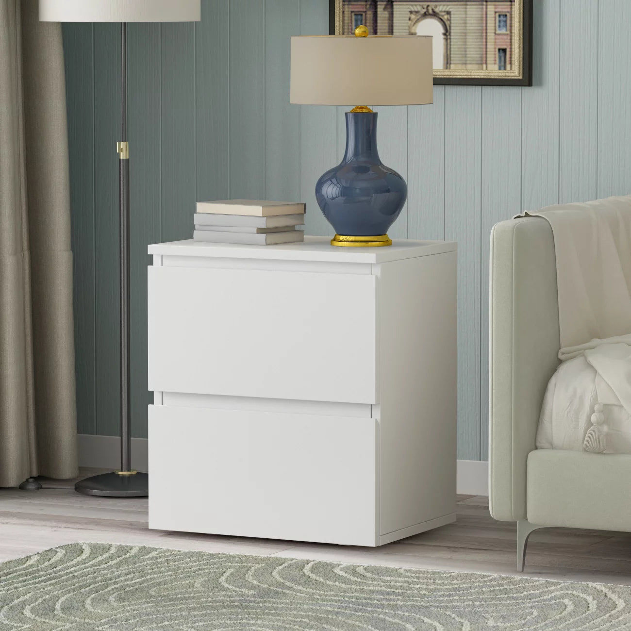 OXYLIFE Nightstand Set of 2 Side Tables for Bedroom with Drawers White