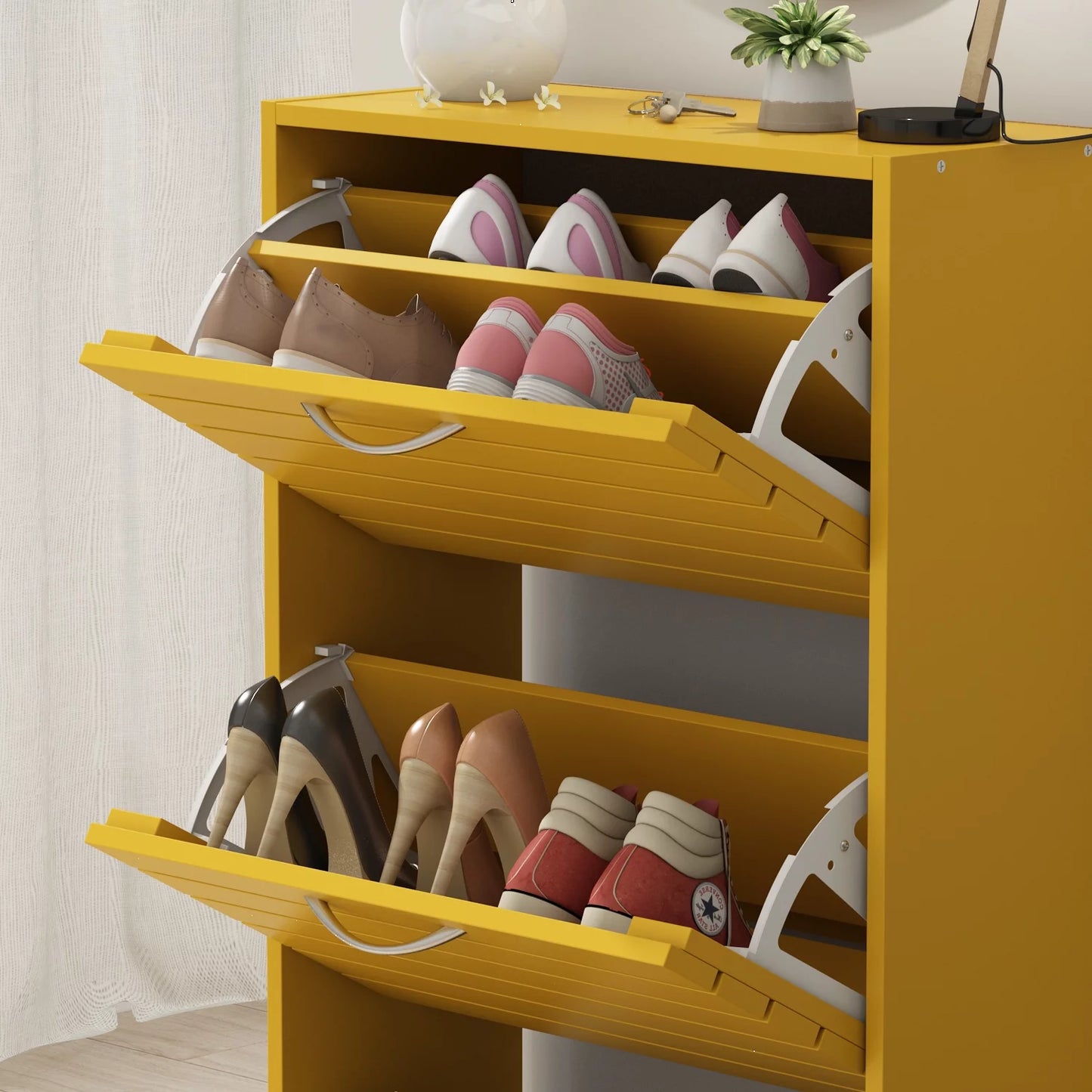 OXYLIFE Shoe Cabinet Entryway, 3 Tier Shoe Storage Organizer Yellow