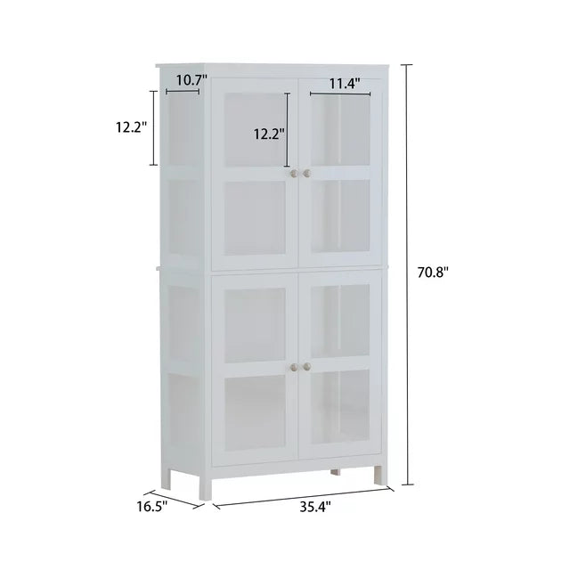 OXYLIFE Display Cabinet with Glass Door, 70.8" H Tall Storage Cabinet for Home Office, White
