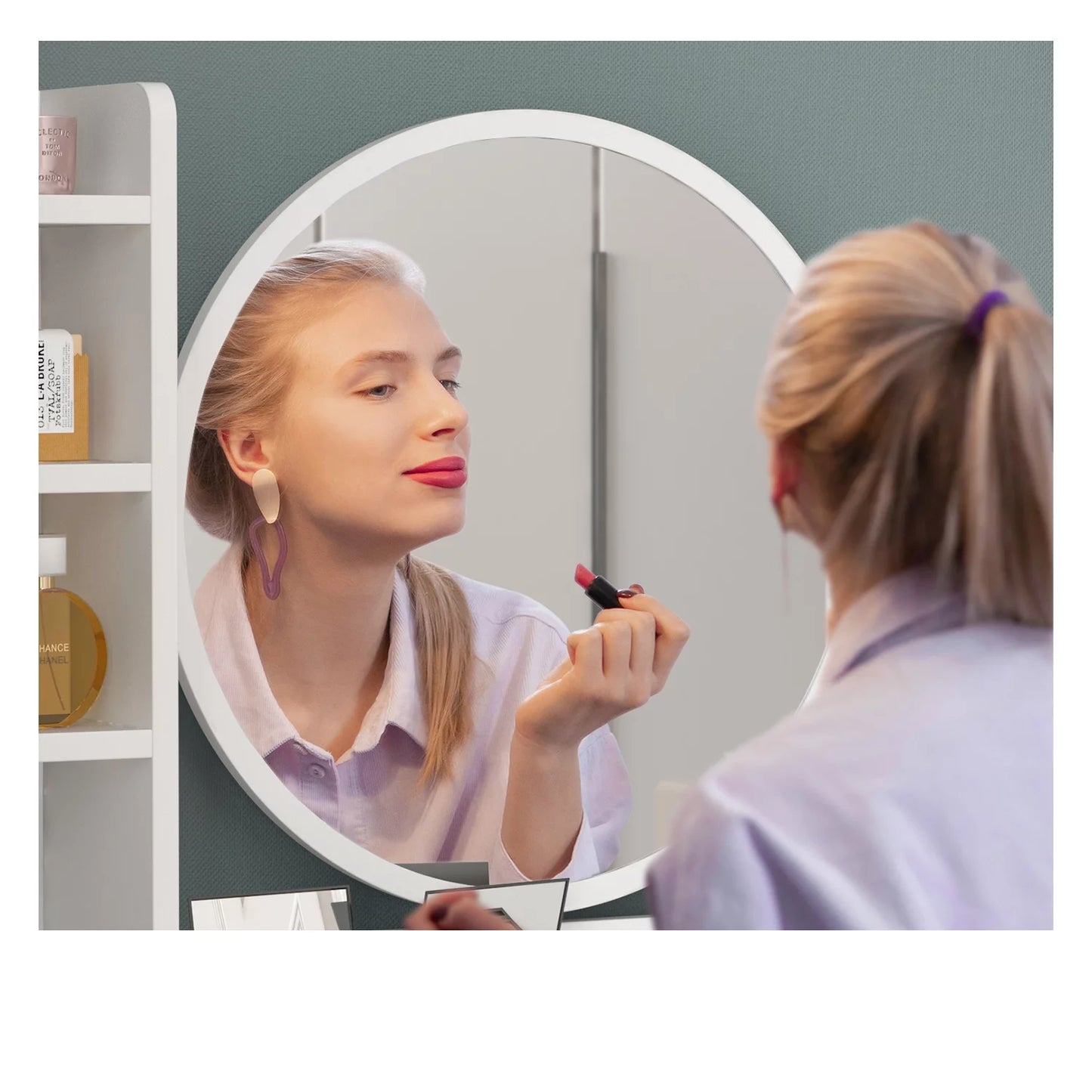 OXYLIFE Vanity Set with Mirror, Makeup Vanity Dressing Table with 5 Drawers, Storage Shelves, Vanity Desk for Bedroom, White
