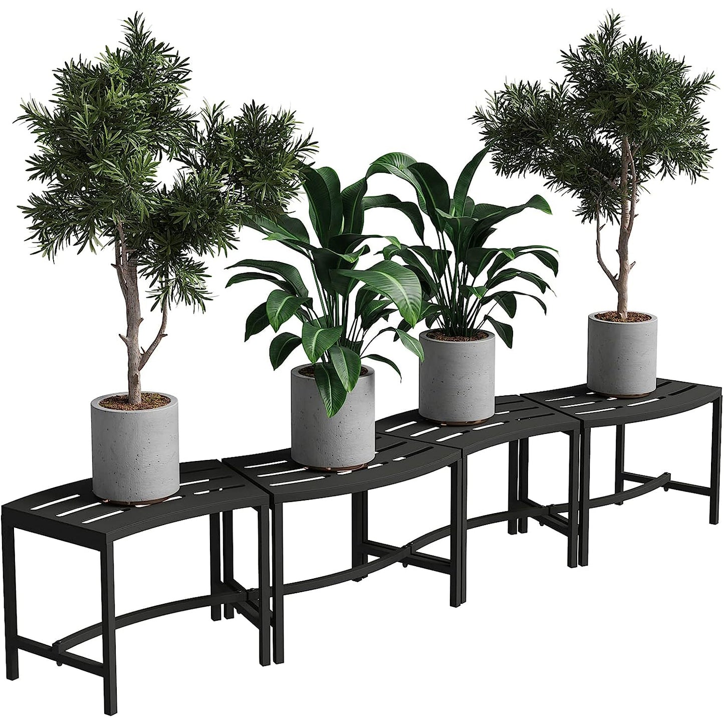 OXYLIFE Outdoor Curved Metal Firepit Bench Seating Set of 4 for Garden, Patio, Porch, Backyard, Slatted Style