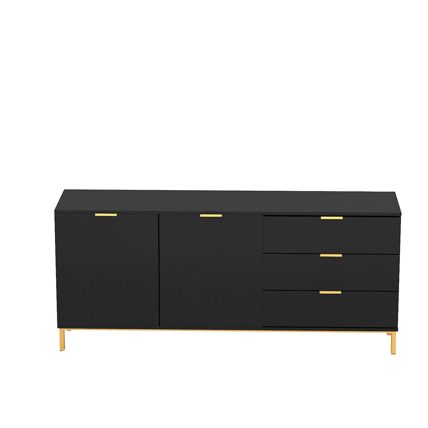 Modern Sideboard Buffet Storage Cabinet with 3 Drawers and Door for Living Room Black