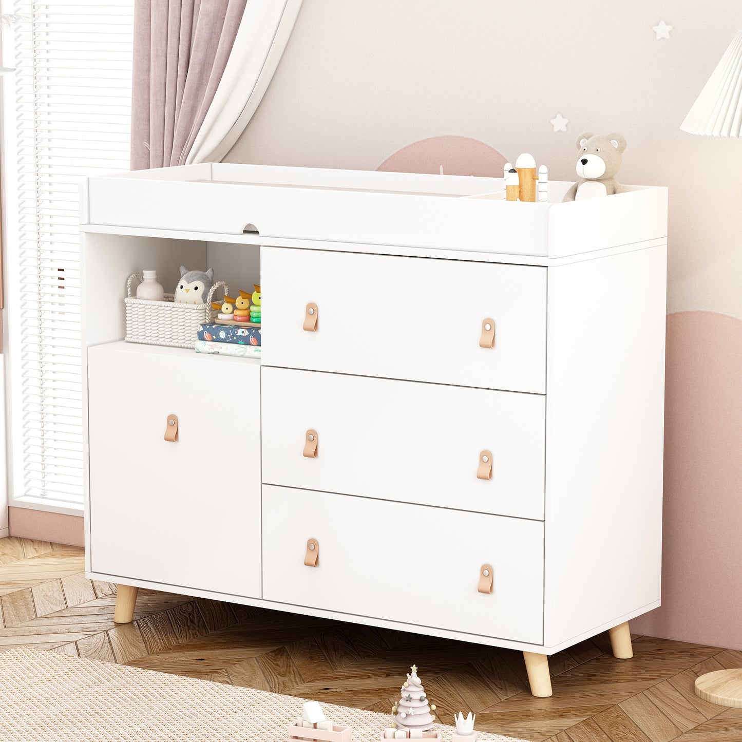 OXYLIFE Baby Nursery Changing Table Dresser with 3 Drawers and Shelf for Nursery Room, White