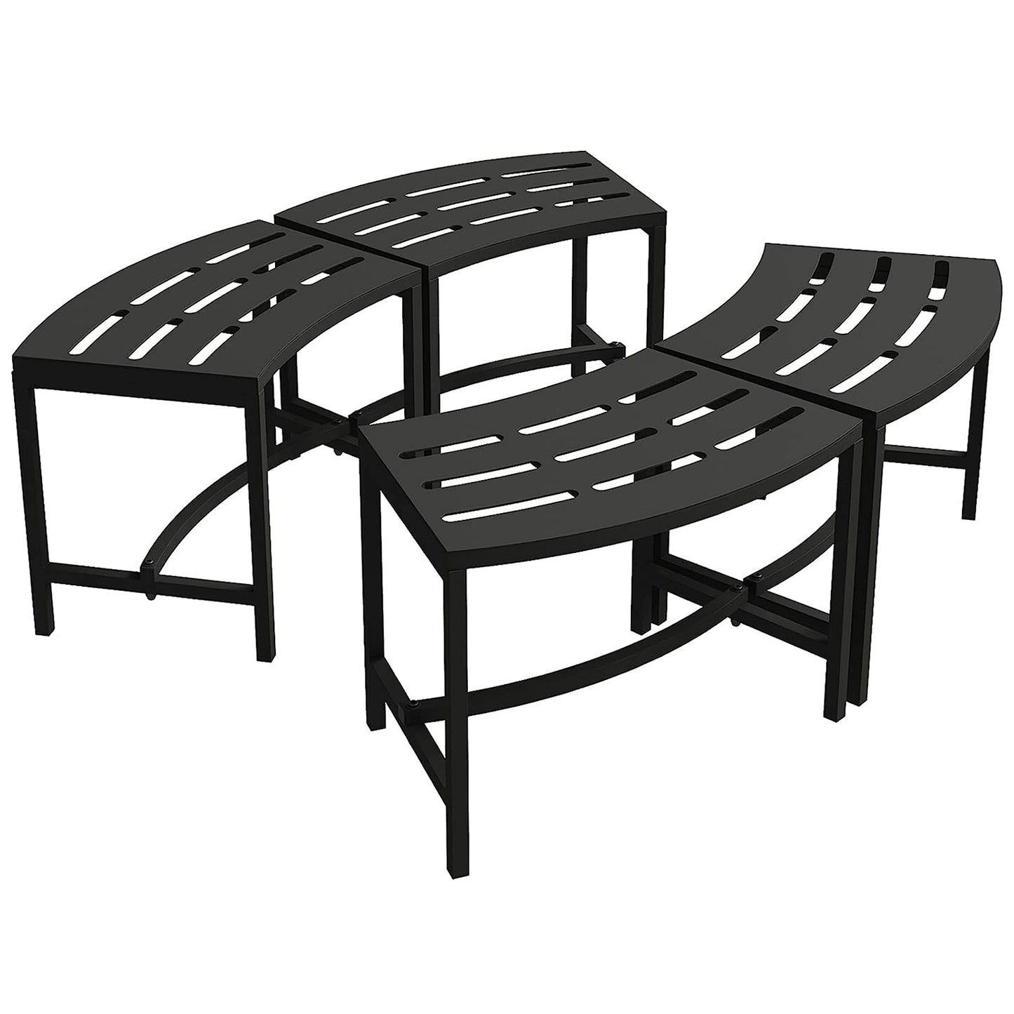 OXYLIFE Outdoor Curved Metal Firepit Bench Seating Set of 4 for Garden, Patio, Porch, Backyard, Slatted Style