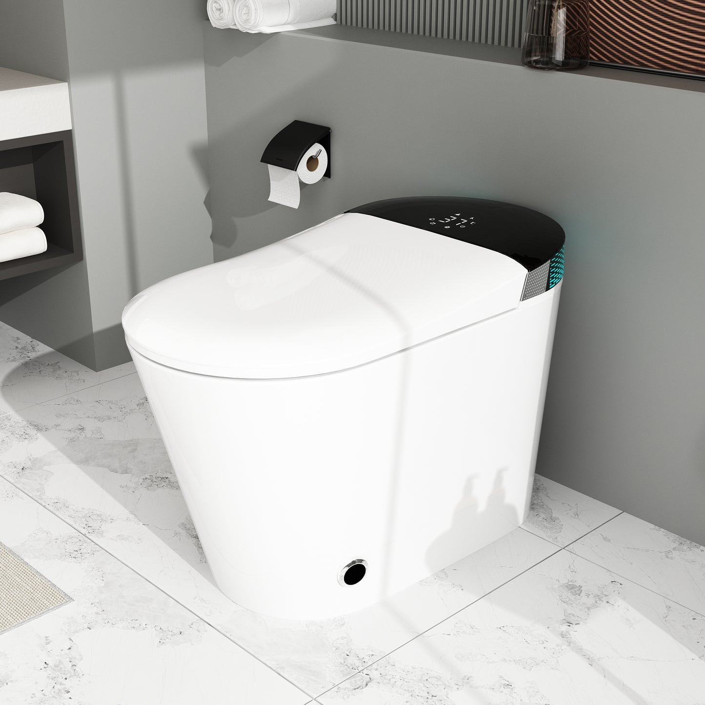 OXYLIFE Smart Bidet Toilet with Panel Control, LED Display, Auto Flush, Foot Sensor Flush, Auto Open & Close, Warm Water Sprayer & Dry and Night Light for Bathroom