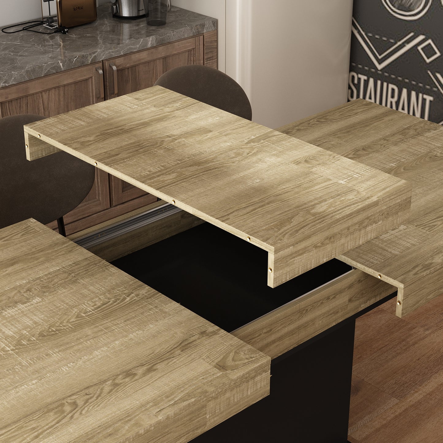 Oxylife Extendable Dining Table for 6-8 Person for Living Room, 63"-78.7" Wide, Oak+Black