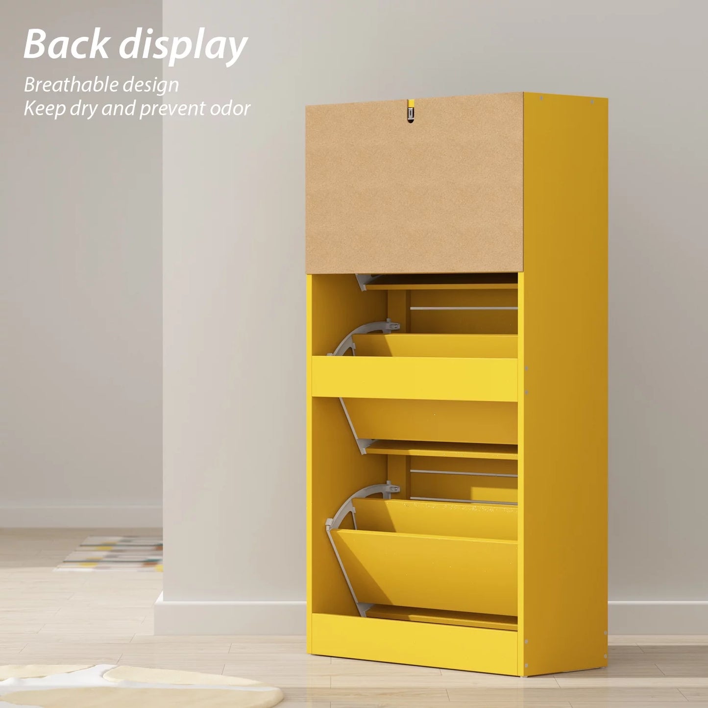 OXYLIFE Shoe Cabinet Entryway, 3 Tier Shoe Storage Organizer Yellow
