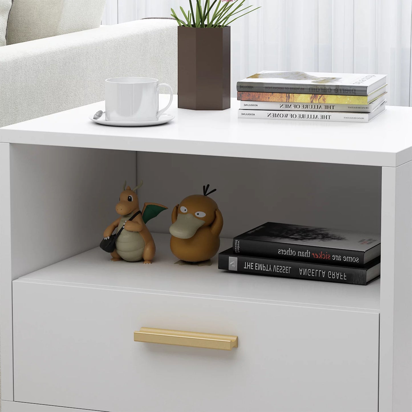 OXYLIFE Modern Nightstand Bedside Table, End Side Table with Drawer and Open Cubby, 2 Pack, White