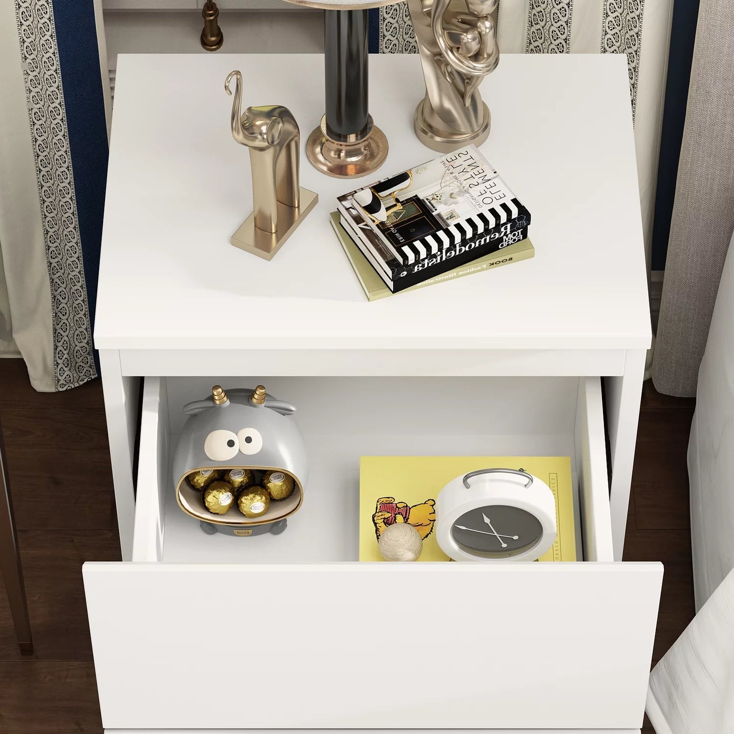 OXYLIFE Nightstand Bedside Table, Side Table for Small Spaces, Accent End Table with 2 Drawers for Living Room Bedroom, White