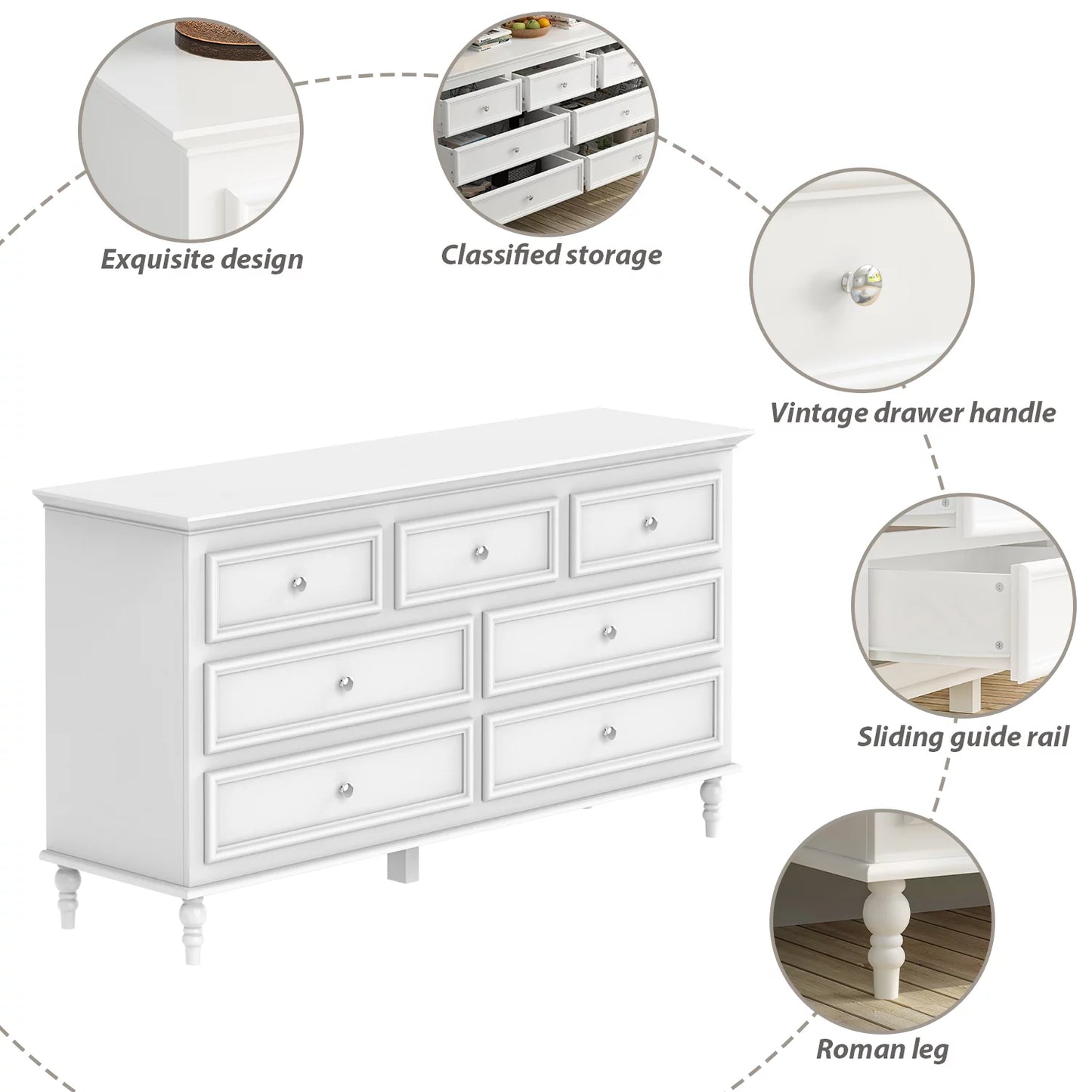 OXYLIFE 7-Drawer Dresser with Wide Drawers, White Dresser Storage Chest of Drawers for Bedroom Living Room Hallway Entryway