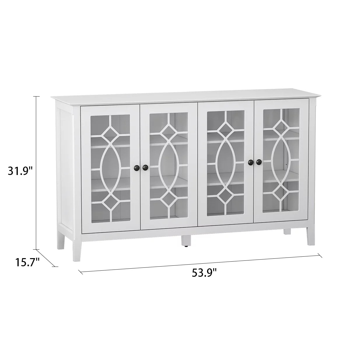 Sideboard Buffet Entertainment Center with Storage Cabinet, Glass Doors, for Living Room, Dining Room (White)