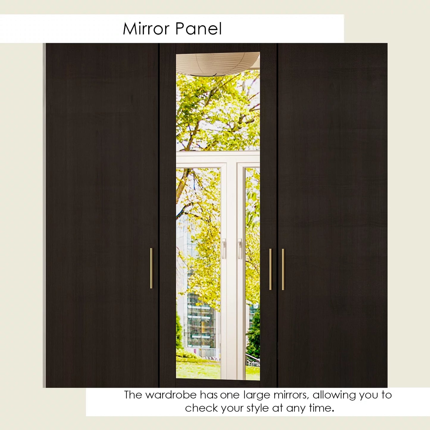 OXYLIFE 4 Door Wardrobe Armoire, Large Storage Cabinet with Mirror, 2 Drawers and Hanging Rod, Black