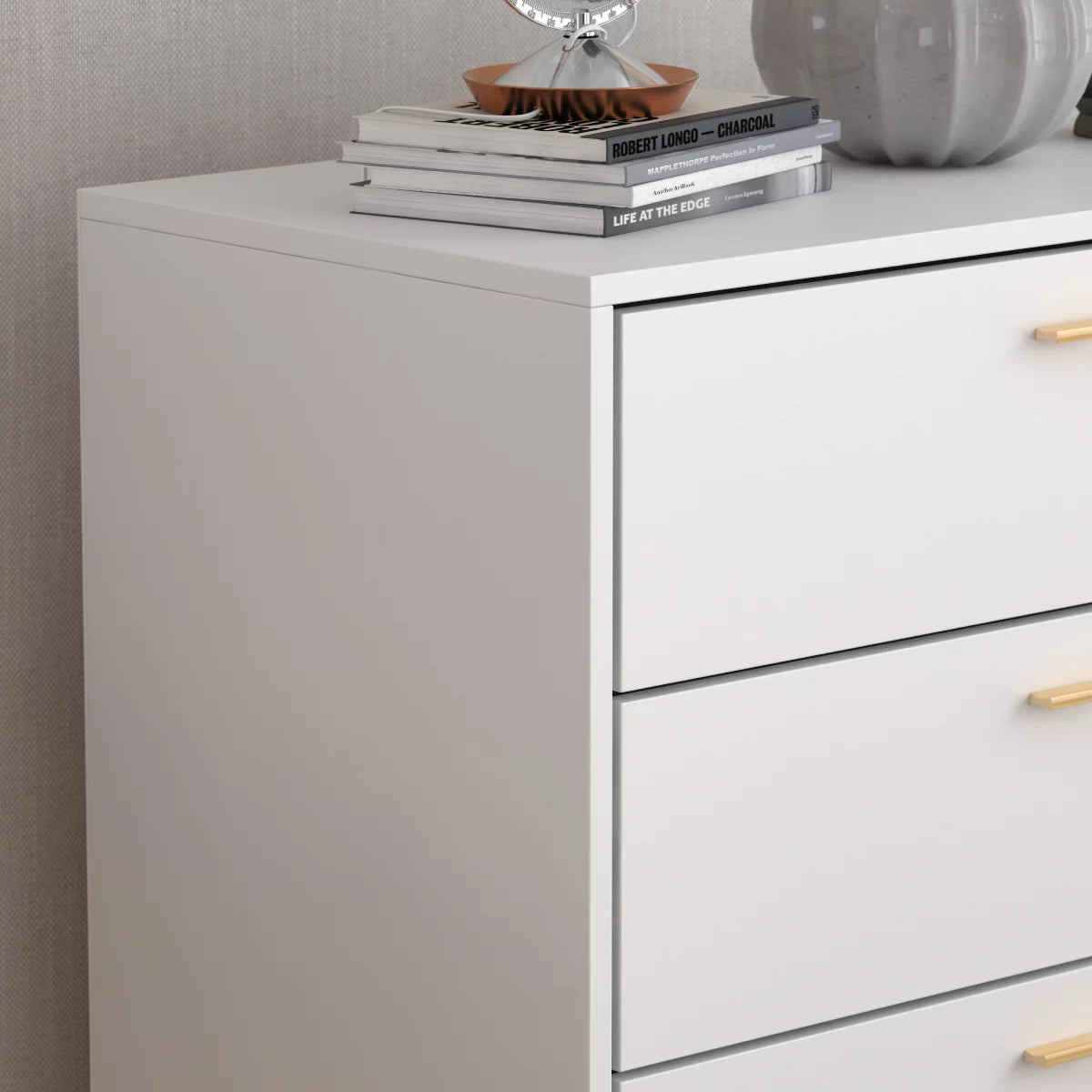 Dresser with 5 Drawers, Modern Wide Chest of Drawers, Tall Storage Chest, Nightstand for Bedroom, Closet, Entryway, White