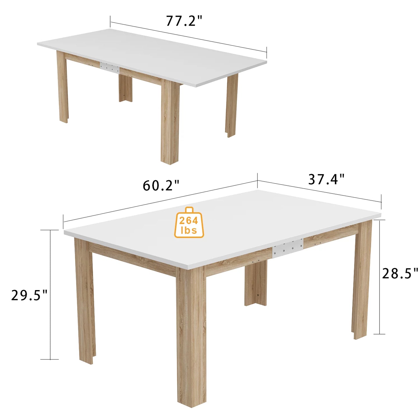 OXYLIFE Modern Expandable Dining Table, Kitchen Table Extension Leaf Table for Living Room, Dining Room, White