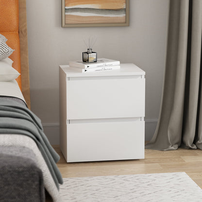 OXYLIFE 2 Drawer Bed Side Table Wooden End Table Nightstand White