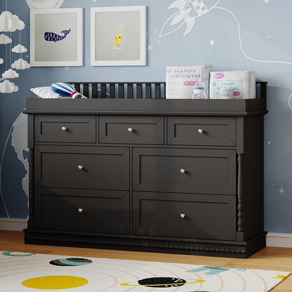 Oxylife Baby Dresser with Changing Table Top for Nursery with 7 Storage Drawers for Kids Bedroom,Black