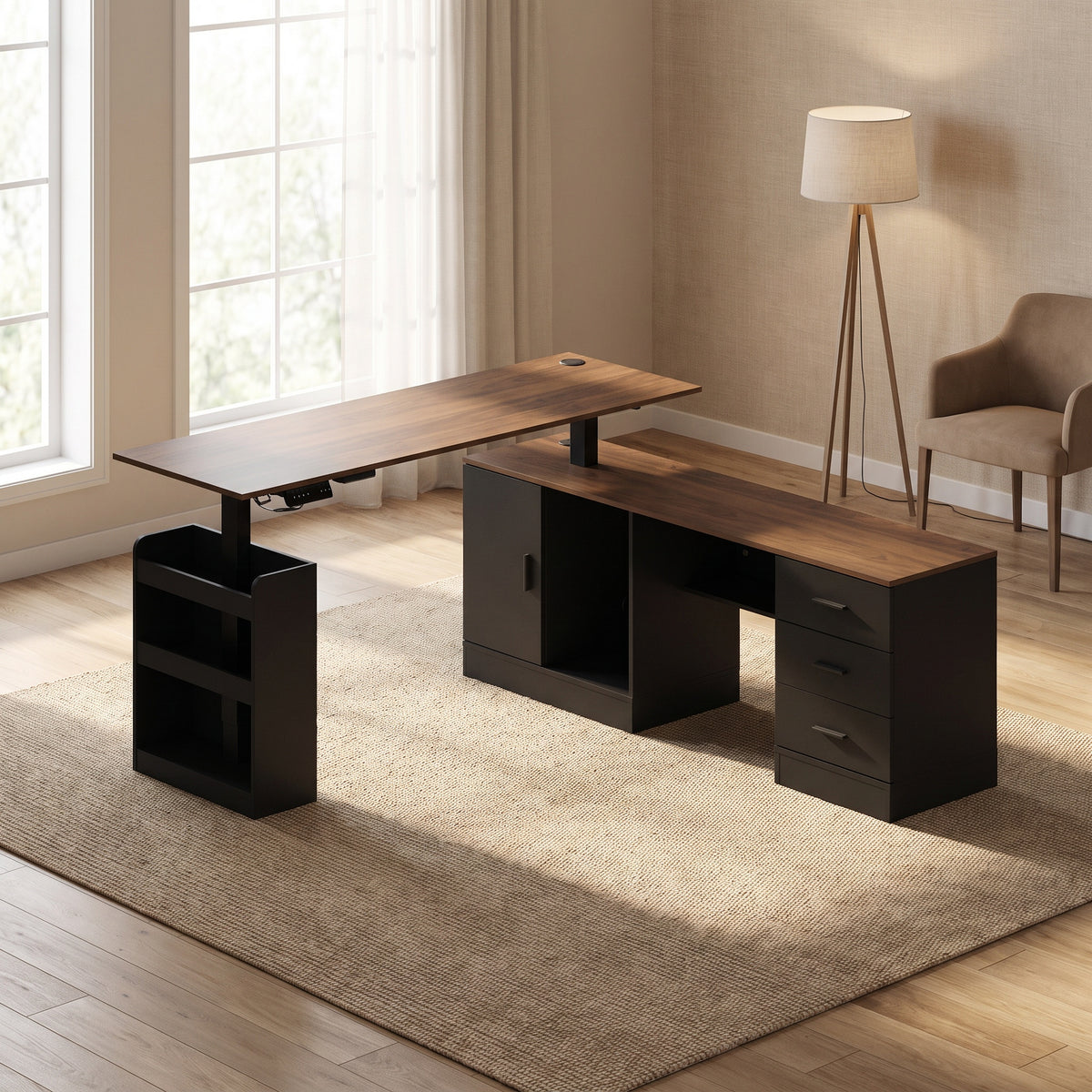 Oxylife 63" Electric Height Adjustable Standing Desk, , L Shaped Home Office Table,Black