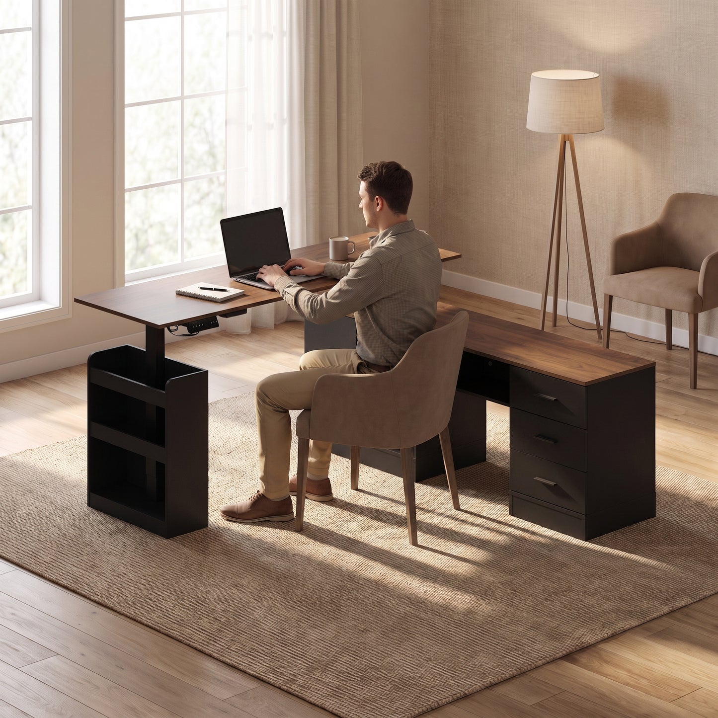 Oxylife 63" Electric Height Adjustable Standing Desk, , L Shaped Home Office Table,Black