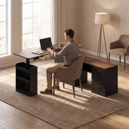 Oxylife 63" Electric Height Adjustable Standing Desk, , L Shaped Home Office Table,Black
