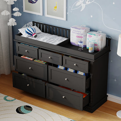 Oxylife Baby Dresser with Changing Table Top for Nursery with 7 Storage Drawers for Kids Bedroom,Black