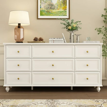 Hitow 9 Drawer Dresser for Bedroom , Chest of Drawer Storage Organizer White, 63"