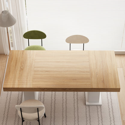 Oxylife Modern Dining Table for 6-8 People, 78.7" Wood Kitchen Table,Long Rectangle Wooden Dinner Table for Dining Room, Brown & White