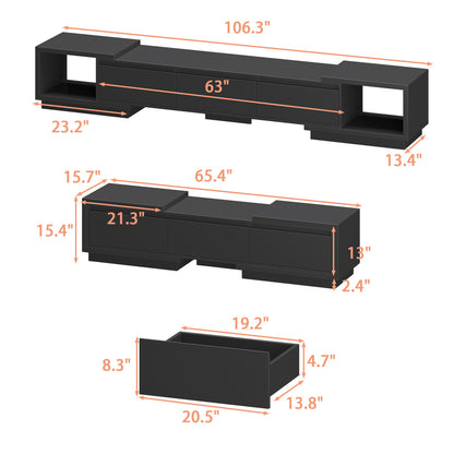 OXYLIFE 106.3 inch Extended TV Stand with Drawers, Entertainment Center for Living Room, Black