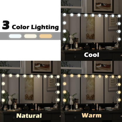 OXYLIFE Makeup Vanity Desk with Mirror and 3 Color Lights and 9 Drawers for Bedroom, Black