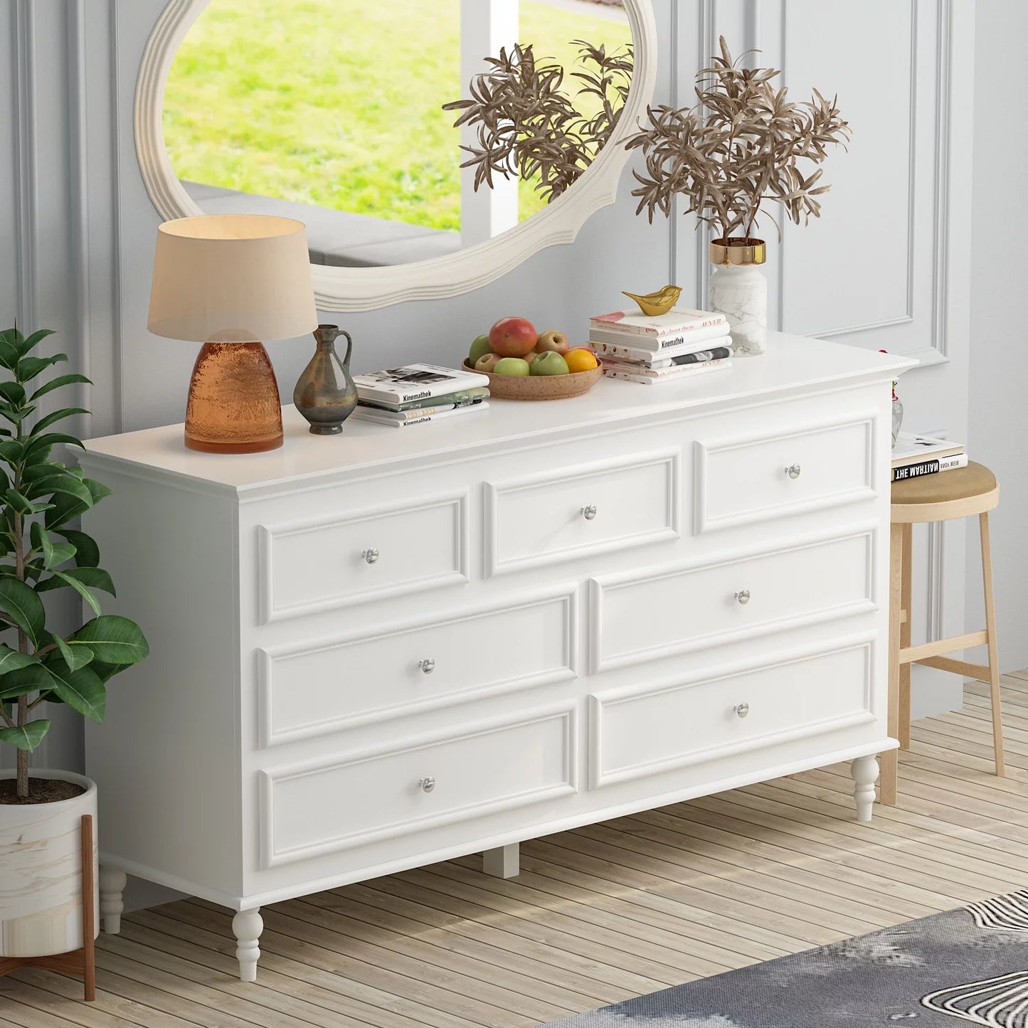 OXYLIFE 7-Drawer Dresser with Wide Drawers, White Dresser Storage Chest of Drawers for Bedroom Living Room Hallway Entryway