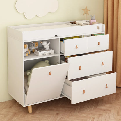 OXYLIFE 45" Baby Nursery Changing Table Dresser with 4 Drawers and Shelf for Nursery Room, White