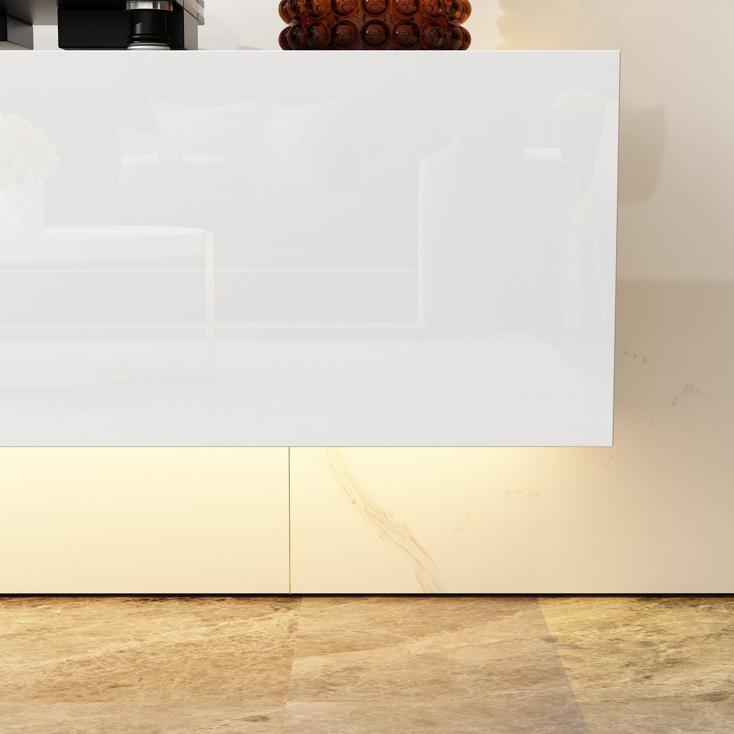 OXYLIFE Floating LED TV Stand with Drawers, Wall Mounted Entertainment Center with Storage and LED Light, White