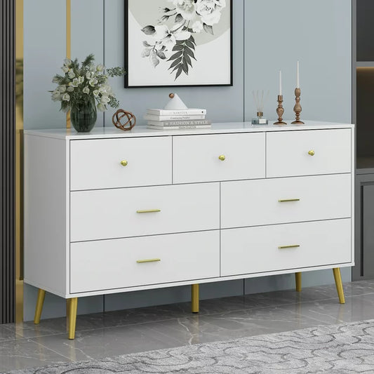 OXYLIFE Mid Century Modern 7-Drawer Double Dresser, Chest of Drawers for Bedroom,White