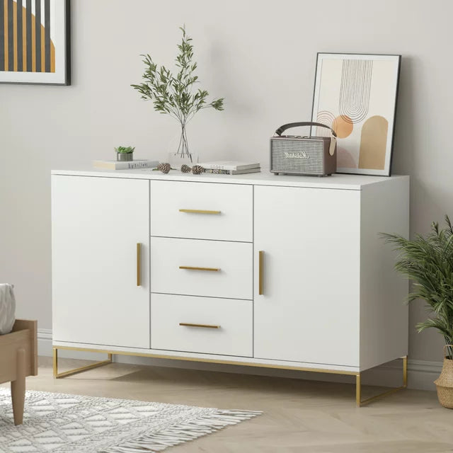 47.2" Wide 3 Drawer Buffet Sideboard, Modern Kitchen Storage Cabinet Console Table White