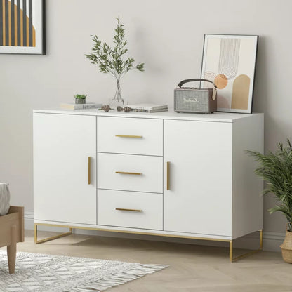 47.2" Wide 3 Drawer Buffet Sideboard, Modern Kitchen Storage Cabinet Console Table White