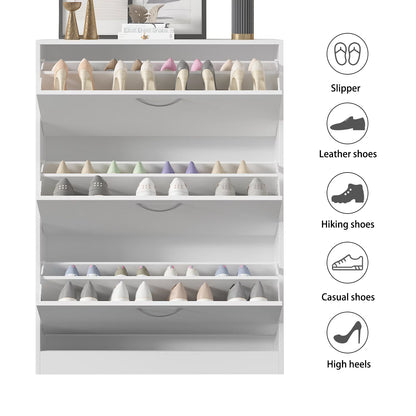 OXYLIFE Modern 3 Tier Shoe Cabinet for Entryway, Shoe Rack Storage Organizer White