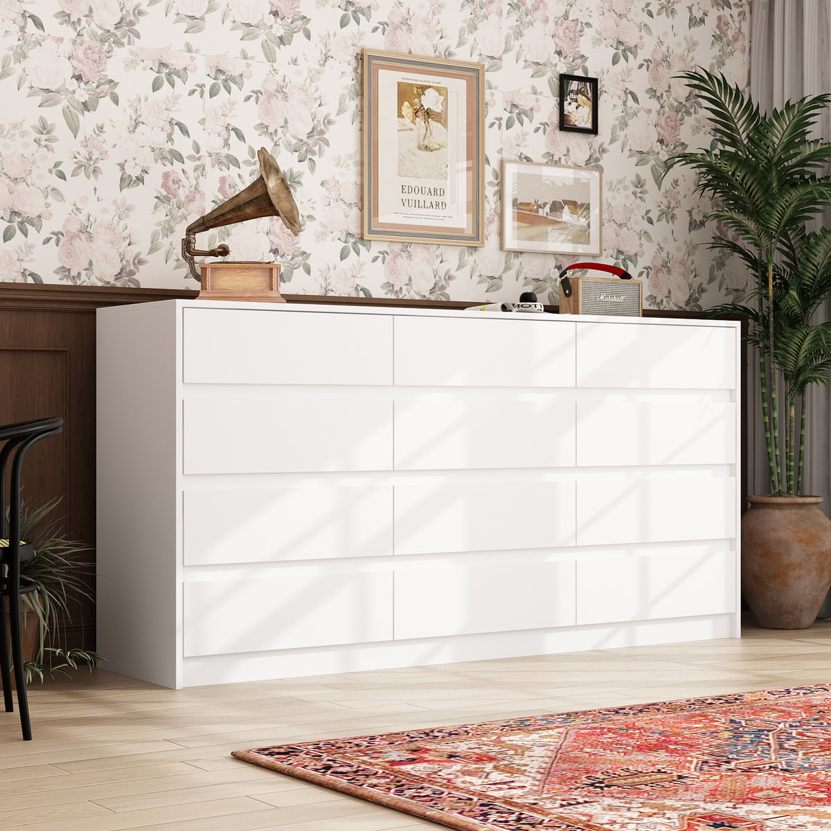 OXYLIFE Modern 12-Drawer Dresser with Large Storage, Side Cabinet for Bedroom/Living Room, White