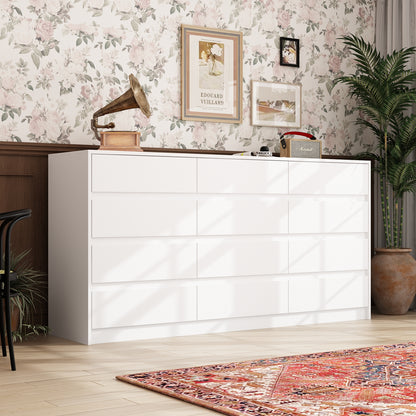 OXYLIFE Modern 12-Drawer Dresser with Large Storage, Side Cabinet for Bedroom/Living Room, White