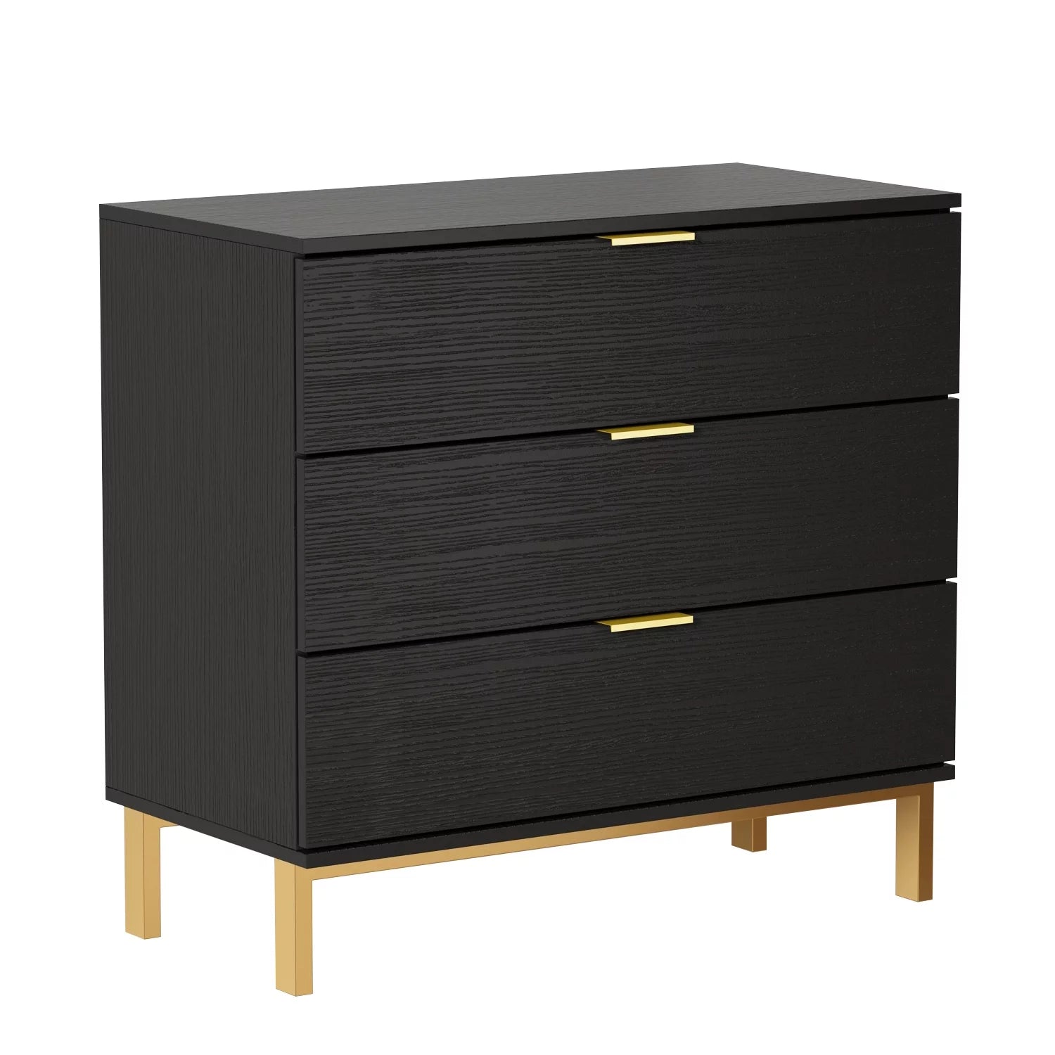 OXYLIFE 3 Drawer Dresser Nightstand with Metal Legs for Bedroom Black OXYLIFE 3 Drawer Dresser Nightstand with Metal Legs for Bedroom Black